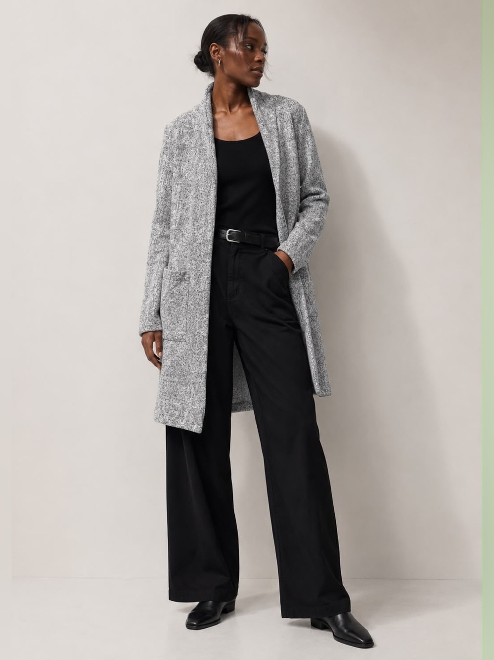 Dynamite Grey Marled Long Open Front Cardigan Jacket – Size P/S